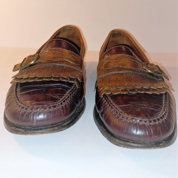 HS Trask Vintage Men's Loafers Buckle & Kilts Chestnut Brown/Dark Tan size:10.5M - Picture 7 of 12
